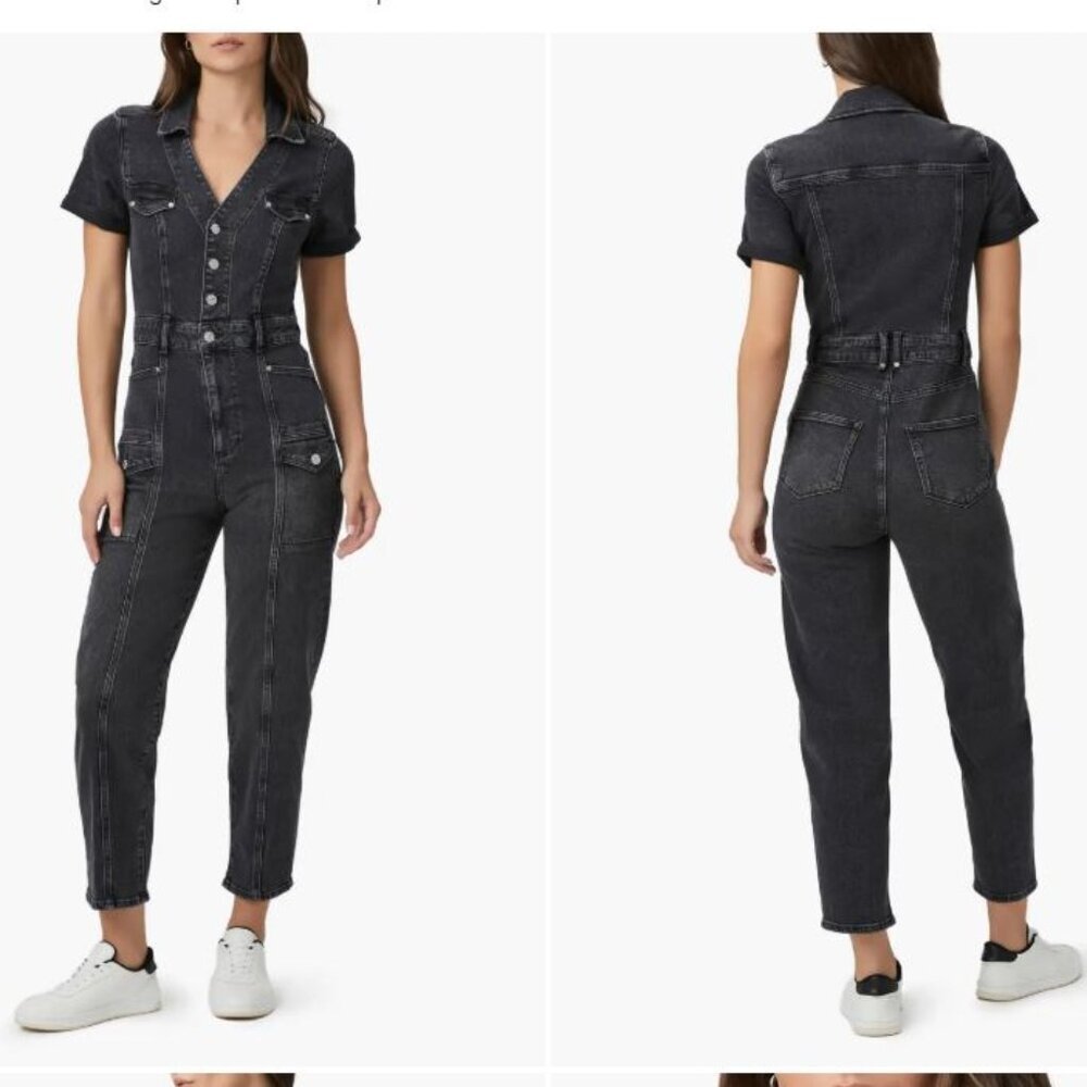 Paige Alexis Barrel Cargo Denim Jumpsuit- Black sz 8 NWT